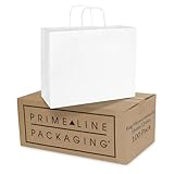 Prime Line Packaging White Gift Bags, Paper Shopping Bags with Handles for Small Business, Boutique, Merchandise, Retail, Party Favors, Bulk, 16x6x12, 100 Pack