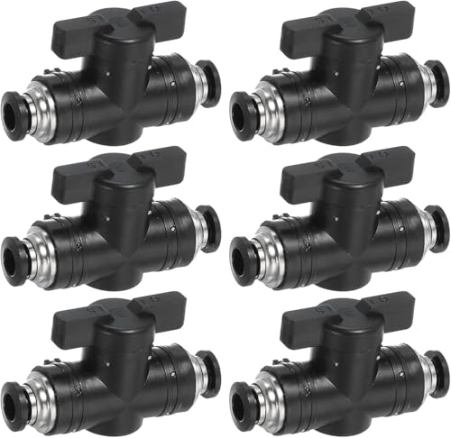 KOOLEVER 6Pcs 8mm OD Pneumatic Ball Valve, Push to Connect Control Valve Fittings, 0-60 Degree BUC Air Flow Control Valve, High Pressure Resistance No Tripping, Air Pipe Quick Connector for Air Hose