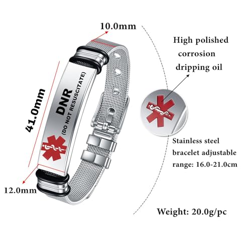 Medical Alert Bracelets for Men, Strong Durable Stainless Bracelet Medical Id Bracelets with Free Laser Engraving,Adjustable Wristband Dual-Side Engraving3