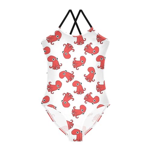Girls One Piece Swimsuits Red Octopus Quick Dry Beach Swimwear Bathing Suit for Beach 3-10 Years