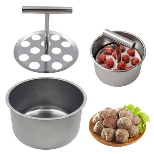 OMJMYY Moldeador de Albóndigas de Acero Inoxidable 12 Agujeros Prensa Manual de Albóndigas de Cocina Fabricante de Albóndigas Portátil para Cocina Hogar y Exterior para Masa Bolas de Pescado
