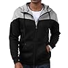 CTU Mens Fleece Hoodies Zip up Hooded Sweatshirt Patchwork Casual Hoody Contrast Color Top Long Sleeve Warm Jacket Grey XXL #3