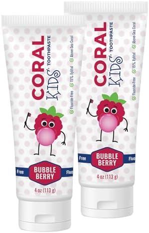 Coral White Pasta de dientes sin flúor Bubble Berry para niños, 4 onzas (paquete de 2)