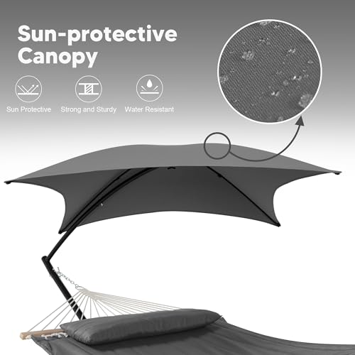 Image of SUNCREAT Hammocks Standing Patio Hammock with Canopy, Dark Gray