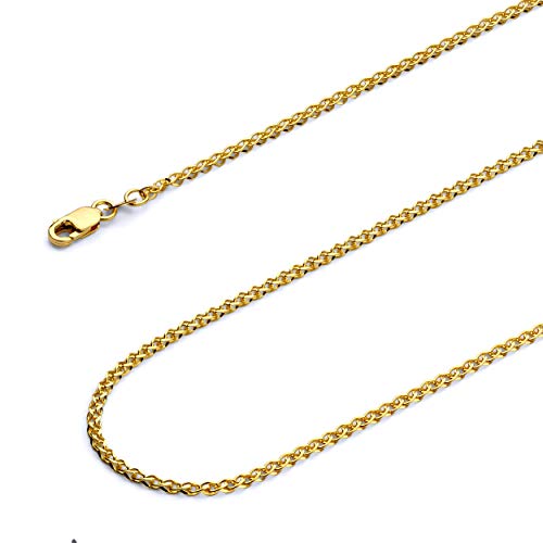 14k REAL Yellow/White/Rose Gold Solid 2mm, 1.7mm, 1.5mm, 1.2mm Flat Open wheat Chain Necklace with Lobster Claw Clasp