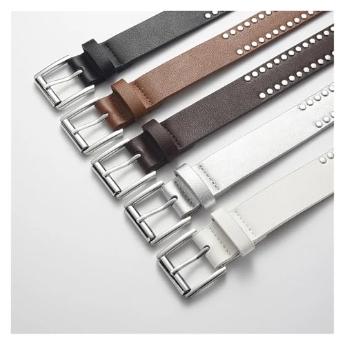 Womens Belt Fashion Belt Men Women PU Leather Material Rivet Decoration Punk Style Alloy Silver Pin 107CM3