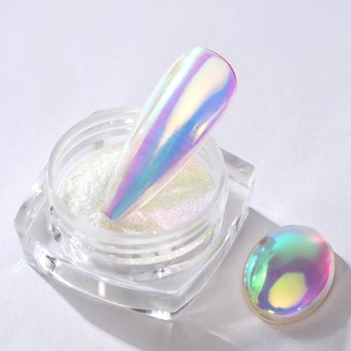 Pretty Diva 0.3g Unicorn Chrome Nail Powder Aurora Iridescent Chrome Powders for Nails Mermaid Chrome Powder for Gel Nails Chrome Mica Powder Manicure Pigment (aurora 0.3g)