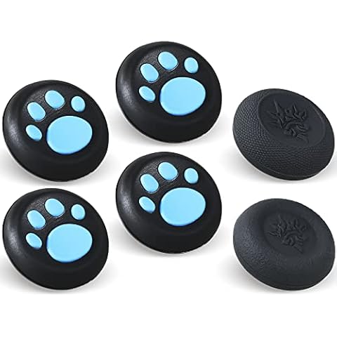 9CDeer Performance Joystick Analog Stick Thumb Grips Set of 6 Compatible with PS5, PS4, Xbox Series X/S Xbox One, Switch Pro Controller Cat's Paw Black & Blue Cover
