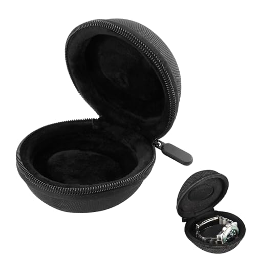 Travel Watch Case, Single Watch Storage Boxes Portable with Zipper Cushioned Foam Nylon Watch Organizer Holder Pouch Gift for Wristwatches & Smart Watches up to 50mm Men Women Black