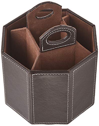 YUSHVN Generic PU Leather 360 Degrees Rotatable Organizer Holder in Octagon Shape for Cellphone/TV Remote Control/Controller Pen Scissors Color Brown