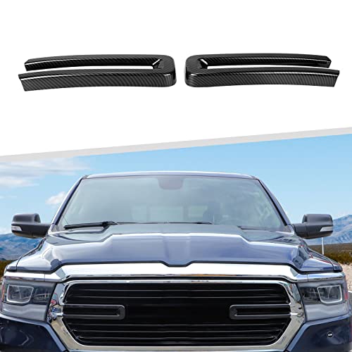 Image of Jimen Compatible with Dodge Ram 2018-2022, 2PCS Front Grille Cover Exterior Trim Accessories (Carbon Fiber)