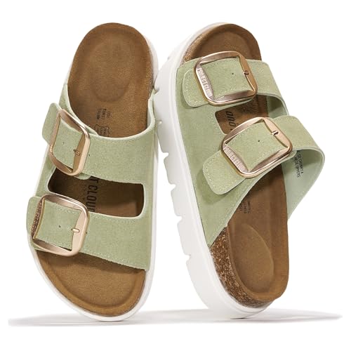 Image of Project Cloud 100% Genuine Leather Platform Sandals Women Footwear - Wedge Chunky Slides for Women 2026 with Memory Foam Insole & Cork Footbed Womens Sandals (GreeceChunky)