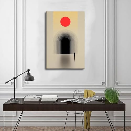 Idée cadeau poster abstrait géométrique soleil rouge sur toile - 3
