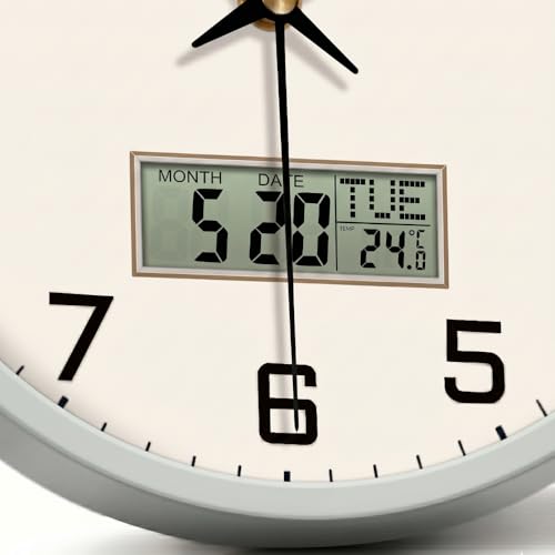 Image of STAR WORK Silent Non-Ticking Wall Clock 12 inch Inch Analog Clock & LCD Display | Calendar Date, Day, Temperature, Operated Decorative Clock for Living Room, Kitchen, Bedroom,Office (White Black Digital)