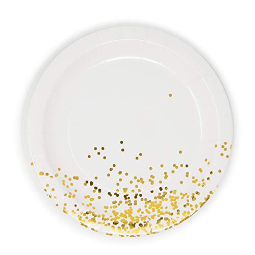 White And Gold Foil Round Paper Plates (7 In, 50 Pack) For Salads Appetizer Desserts Lunch Dinner #TOP1