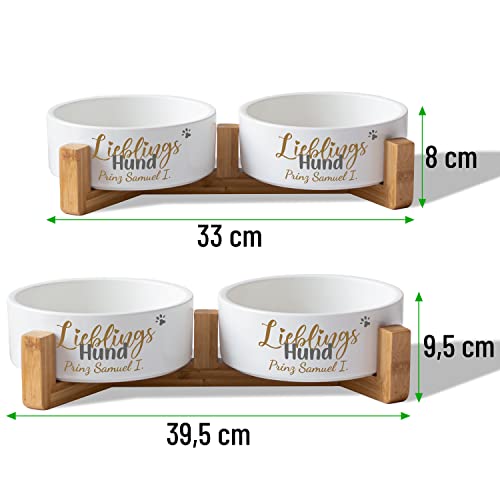 Hundenapf Keramik personalisiert mit Namen „Lieblings-Hund“ | Napf-Set mit/ohne Ständer | Doppelnapf Futternapf Fressnapf Trinknapf | große kleine mittelgroße Hunde Futterstation (2X 500ml, Gestell)