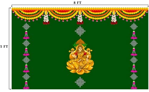 Image of Sri Yagnaa - Model 32 - Traditional Varamahalakshmi Backdrop Cloth for Festival Decoration - Varalakshmi Pooja Event Home Decoration (8x5 Ft)
