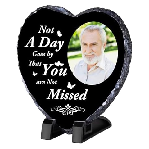 Chrifansi Personalized Rock Slate Photo Frame Plaque, Custom Stone Slate Picture Frame with Display Stand Memorial Gifts Sympathy Gifts Condolence Gifts for Loss of Loved One (Heart-03, Small) Cover