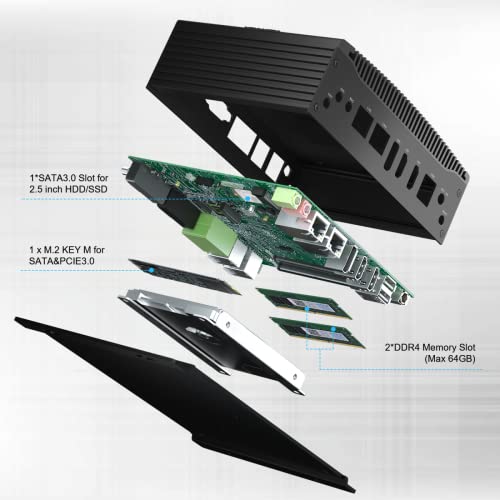 Image of BASOARO Fanless PC, Industrial Mini PC Core i7 10510U, 64GB RAM 512GB SSD, Gigabit Ethernet, 2 RS232 COM, 2HD DP Triple Display, 6 USB, Dual Band WiFi, BT, Micro Computer Win 11 Pro