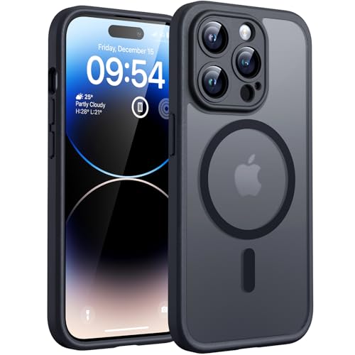 TOCOL Coque Magnétique pour iPhone 14 Pro Max 6,7 Pouces, Compatible avec MagSafe, Protection de l'objectif améliorée, Coque Mat Translucide Fine Antichoc, Noir