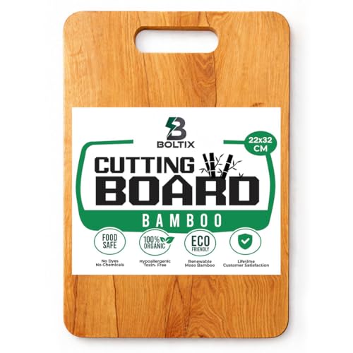 Image of Bamboo Cutting Board 32 x 22 cm for Kitchen | Wooden Chopping Board for Vegetables, Fruits & Meat | Eco-Friendly, Knife Friendly, Durable & Easy to Clean | Smooth Hygienic Surface