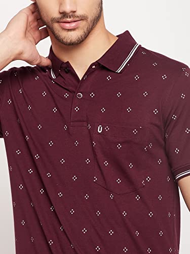 Image of UNIBERRY Men's Cotton Blend Half Sleeve Printed Polo Neck T-Shirt Has A Short Sleeve & Pocket On ChestBZRMT6-MR