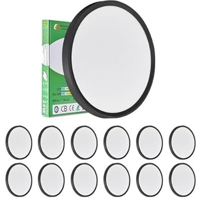12PK 12 Inch LED Flush Mount Ceiling Lights, 24W, 2520LM, 3000K/4000K/6000K CCT Selectable, Round Flat Panel Low Profile Ceiling Lights Fitting for Hallway, Kitchen, Bedroom, Laundry Room, Black