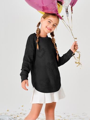 Haloumoning Girls Cute Heart Love Print Sweater Tops Oversized Crew Neck Dot Ball Knitted Valentine Pullover 5-14 Years4