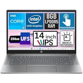 HP Chromebook Plus 14 Inch Touchscreen Laptop Full HD IPS Intel Core i3-N305 8GB LPDDR5 RAM 256GB UFS Intel UHD Graphics WiFi Bluetooth Backlit Keyboard ChromeOS 14a-nf0035cl Meteor Silver (Renewed)