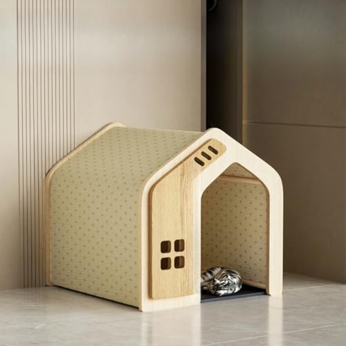Zvlr 無垢材のペットハウス、木製犬小屋、犬小屋、犬舎 、猫小屋、猫ハウス、ハウス ペットハウス、オールシーズン対応、小型・中型犬・猫に最適、半密閉型デザイン、組み立て簡単、フロアマット付き、室内使用に最適ナチュラル (四季のスタイル,大きい) (Lサイ