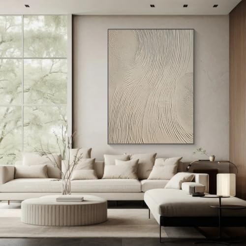 Peinture texturée beige wabi-sabi pour un salon zen et chaleureux