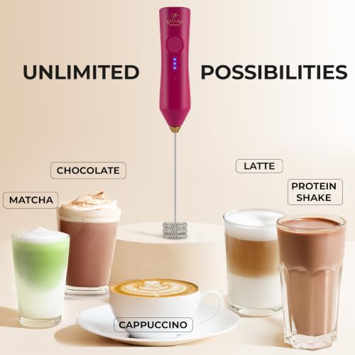 Image of Zulay Kitchen Rechargeable Milk Frother Handheld - Frother Wand, Drink Mixer, Electric Whisk Frother, for Cappuccinos, Matcha & Protein Powder - Dynamic Triple Whisk, 3 Speed 500mAh Dragonfruit Gold