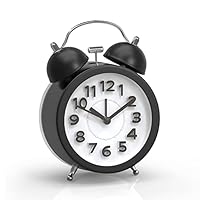 PiLife 3" Mini Non-ticking Vintage Classic Analog Alarm Clock with Backlight , Battery Operated Travel Clock, Loud Twin Bell Alarm Clock for Kids(Black)
