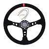 Car Racing Steering Wheel, 350mm/14inch Universal Modified Car Drifting Competitive Game Steering Wheel With Horn Button, 6 Bolt Grip Deep-Dish Slip-Resistant Sport steering wheel, Suede Leather, Red