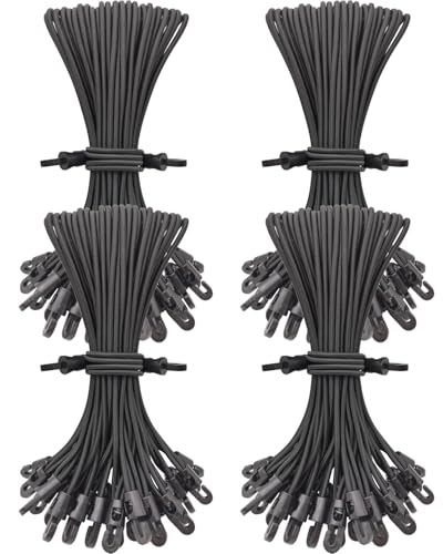 AOBYMIN Bungee Cords, Tarp Bungees Straps with Hook 10 Inch, 100 Pcs, Black
