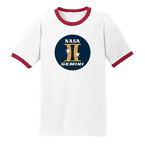NASA Gemini Project Graphic Retro Vintage Ringer T-Shirt White/Red M