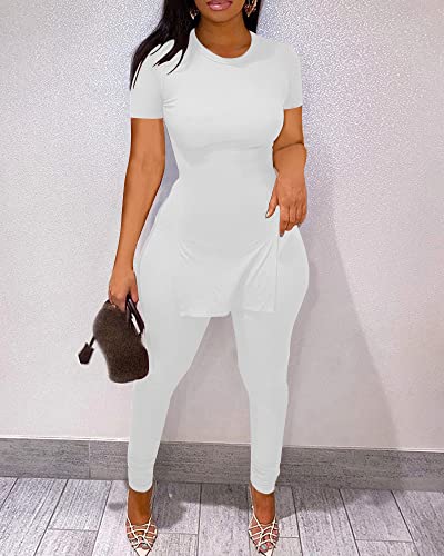 Mrskoala Womens Two Piece Outfits Fall Sets Sweatsuits Loungewear Workout Matching Tracksuit White M #TOP3