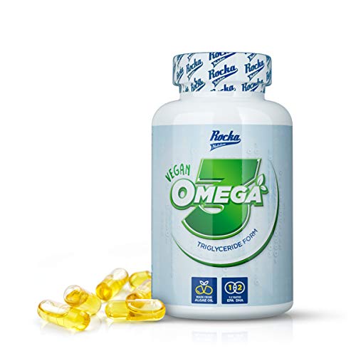 Rocka Nutrition OMEGA 3 Vegan + Vitamin E | Rostlinné Omega 3 kapsle ve vysokých dávkách z mořských řas s EPA/DHA | 120 kusů (105g)