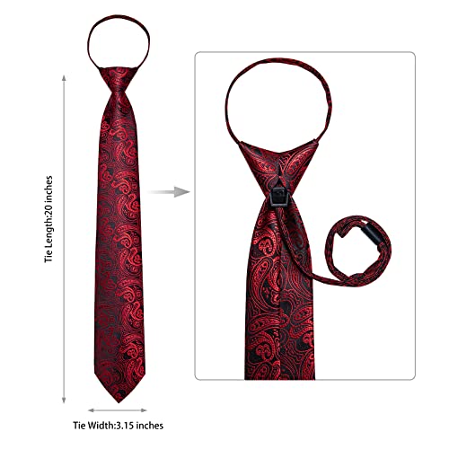 Image of DiBanGu Silk Zipper Ties for Men,Paisley Solid Plaid Pre-tied Tie and Pocket Square Cufflinks Set Formal Adjustable Necktie
