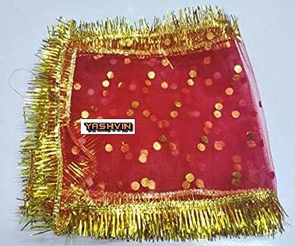 VEENA® MATA CHUNRI/Chunni/Devi Maa Chunri/Durga Devi Chunri/Laxmi Mata Chunri Pack 3 With Golden Embroidery Lace Work For Navaratri & Diwali Pooja & Various Hindu Pooja/Puja Dress | PS2442