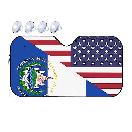 America El Salvador Friendship Flag Foldable Car Windshield Sunshade Blocks Heat and Sun Glare Uv Rays