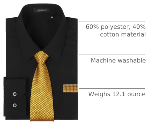 Image of HISDERN Mens Dress Shirt with Tie Pocket Square Set Classic Button Down Shirt Matching Tie Long Sleeve Shirts