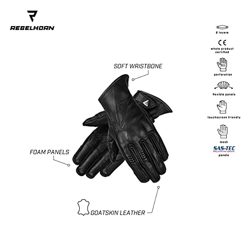 REBELHORN Runner Lady Ziegenleder-Leder-Motorradhandschuhe für Frauen-Schaumpaneellüftung Touchscreen-freundliche Pads Flexible Elemente