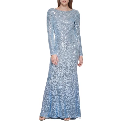 Image of Eliza J Women's Long Sleeve Boat Neck Ombre Sequin Gown