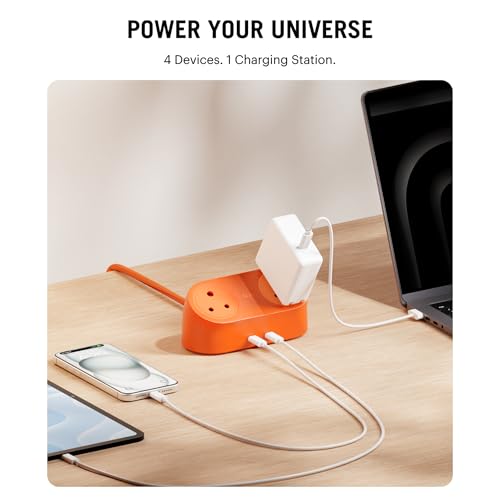 Image of DailyObjects Loft Charging Station - 2 Type-C Ports - 65W, 2 Type-D Ports - 2500W, 5ft Long Cable, Compatible with All Devices, Supports Laptop Charging for Office, Home Appliances, GaN5 - Orange