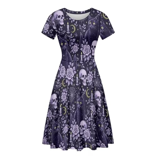 Image of HUGS IDEA Womens Puffy Swing Midi Dress Round Neck Short Sleeve Party A-Line Dresses
