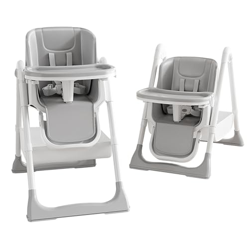 ONNWIN Trona Bebé Evolutiva, Trona para Bebe Ajustable y Reclinable, Plegable con Tabla de Comedor, De 6 a 36 meses, Gris