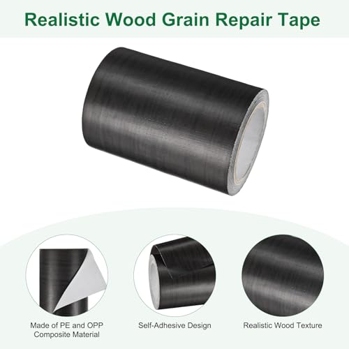 Image of M METERXITY 2-Roll Wood Grain Repair Tape, 3.15in x 15ft Textured Realistic Self-Adhesive Wood Floor Tape Contact Paper for Furniture /Floors /Home [Black]