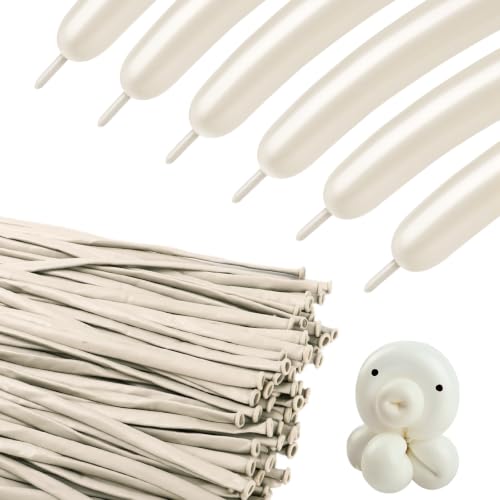 Image of Sand White Long Balloons - 260 Balloons for Balloon Arch & Party Decor | Sand White long balloons for balloon arch & string garland decorations, thick latex & easy to inflate, great for birthday