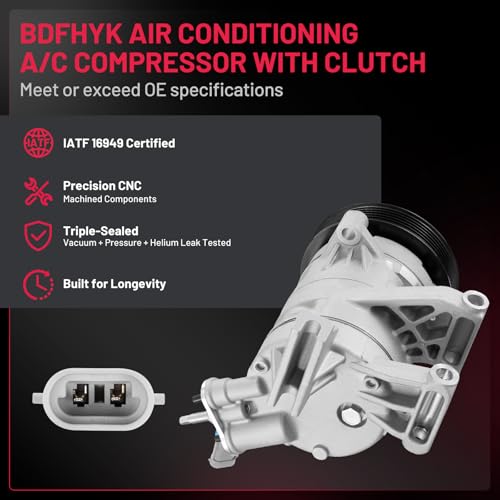 BDFHYK 15926954 Air Conditioning A/C Compressor with Clutch Compatible with Chevrolet Equinox V6 3.0L 2010-2011, Compatible with GMC Terrain V6 3.0L 2010-2011